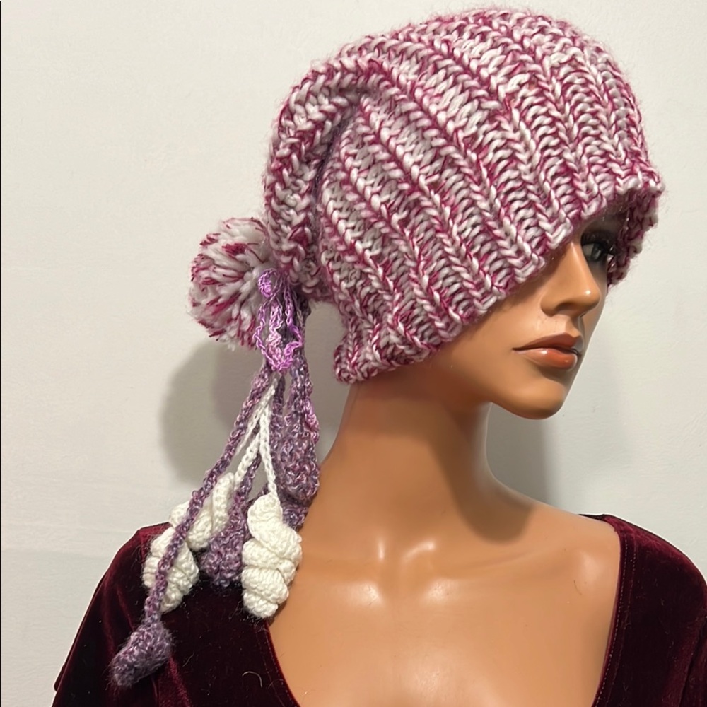 Chunky Knit Pink and White Beanie